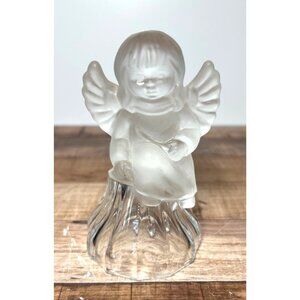Goebel Frosted Glass Angel Bell Figurine With Fluted Clear Base 1979